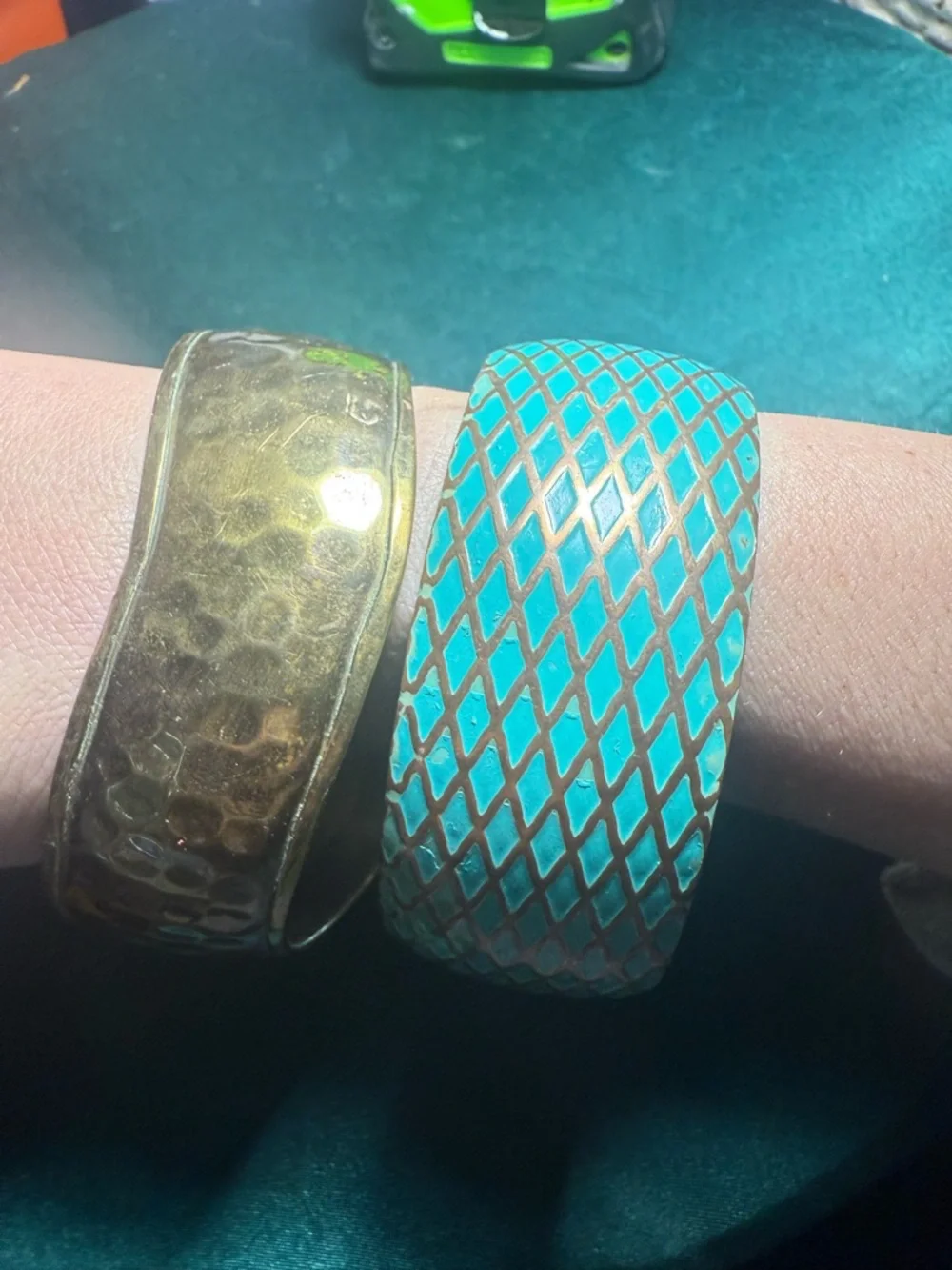 Source Unknown Turquoise and Brass Bangle Bracelets‎
